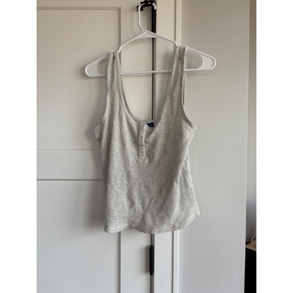 Old Navy Womens Tank Top Large Tall Ribbed Henley Sleeveless Gray Casual - Picture 2 of 4